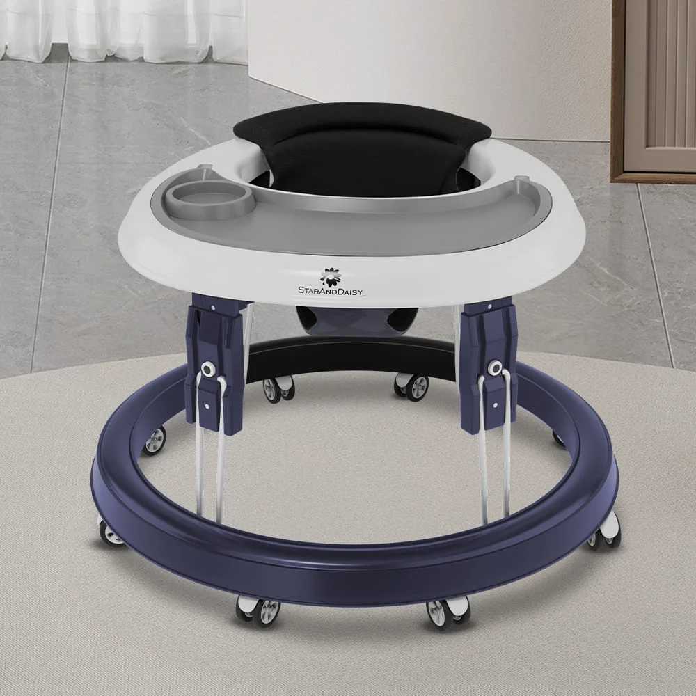 StarAndDaisy First Baby Walker with Adjustable Height, Infant Activity Walker with 360° Rotational 8 Wheels and Padded Seat for 6-24 Months Babies - Blue