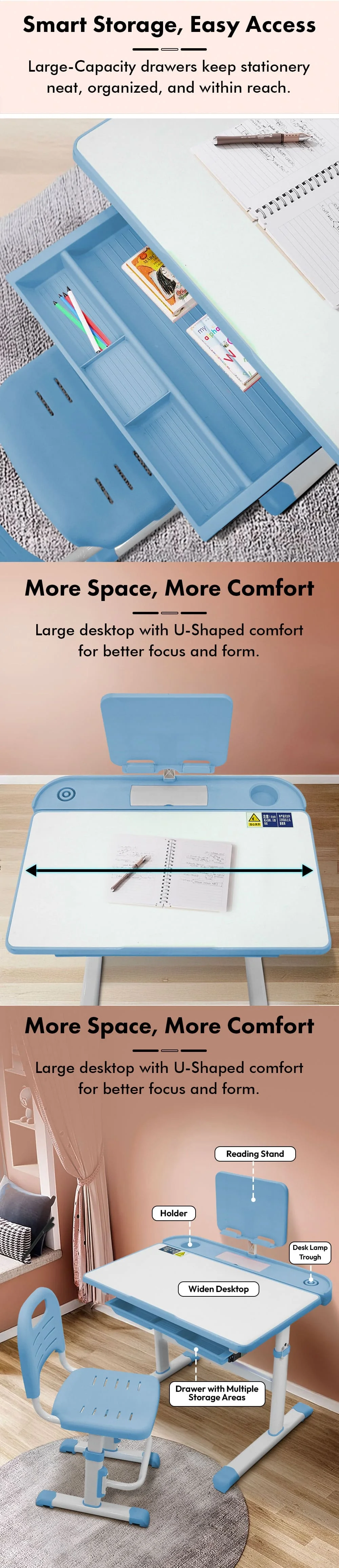 Kids Study Table with Multi Level of Height Adjustment