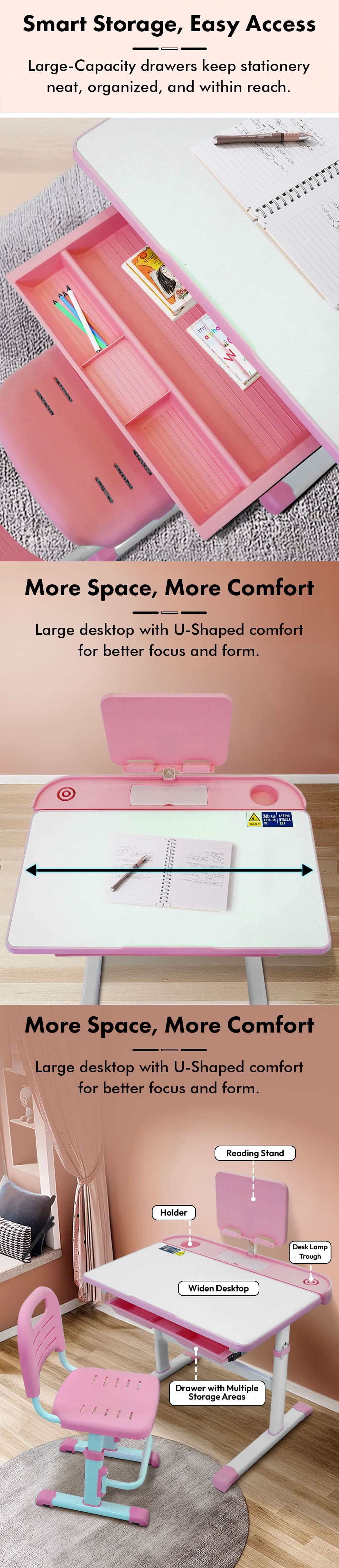 Kids Study Table with Multi Level of Height Adjustment