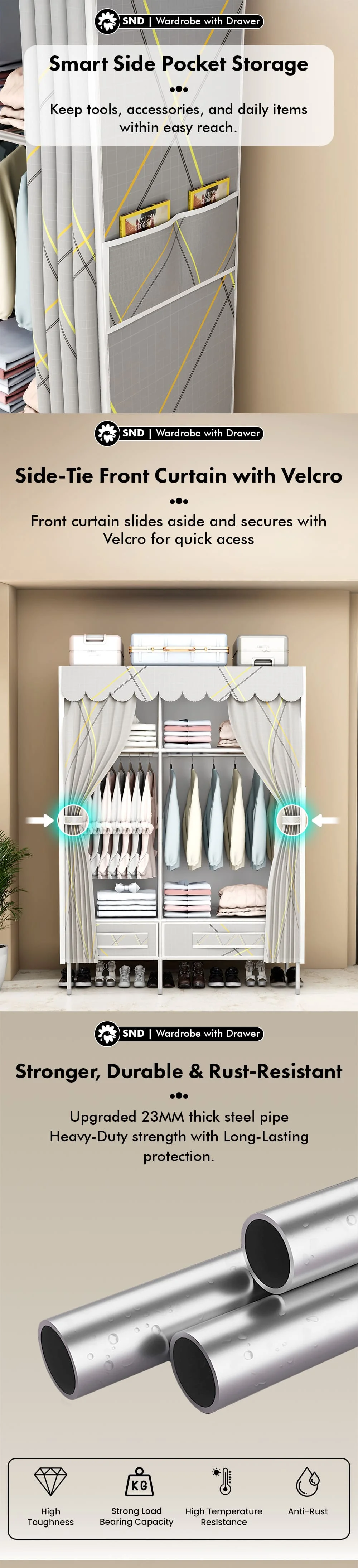 Kids Wardrobe with Multiple Compartments