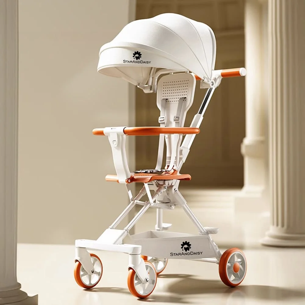 StarAndDaisy Travel Stroller for Baby with Canopy, Ultra-light Travel Baby Stroller with One Click Foldable Design & 360°Swivel Seat - Brown White