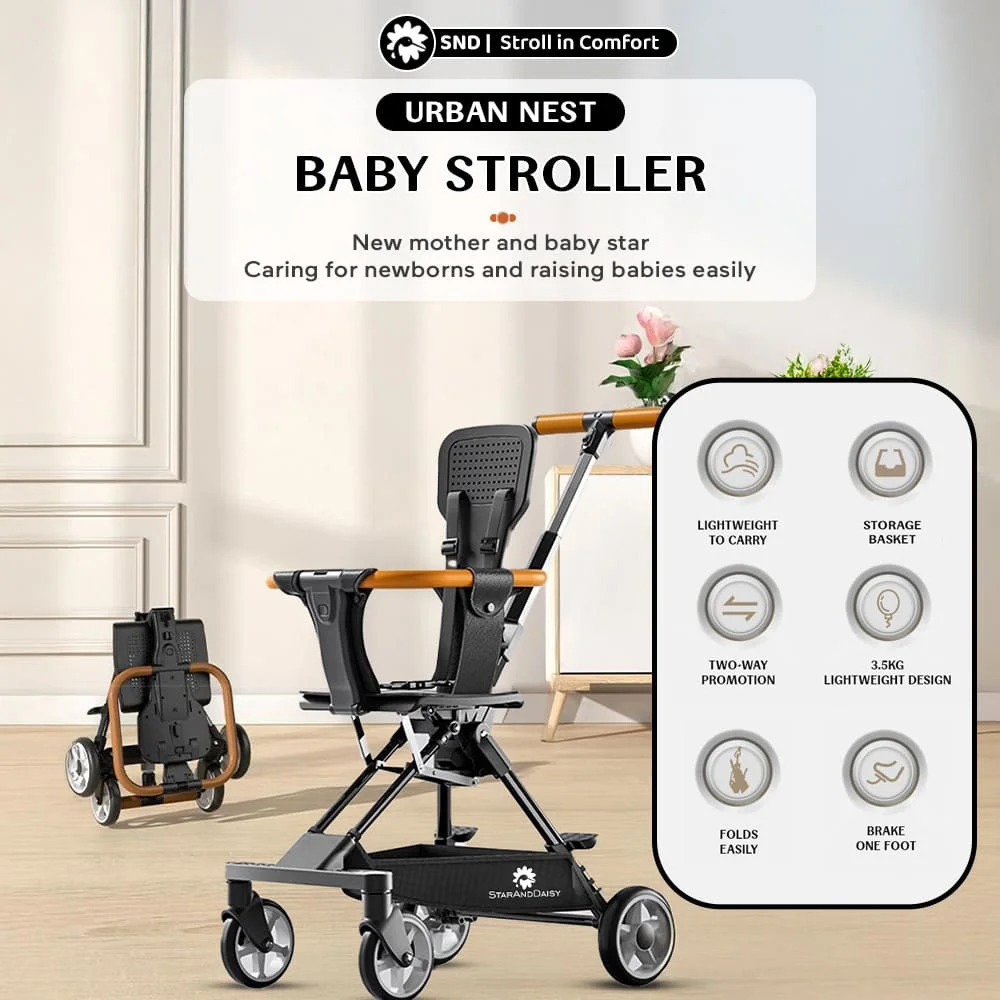 StarAndDaisy Best Stroller for Baby, Ultra-light Travel Baby Stroller with One Click Foldable Design & 360°Swivel Seat - Black