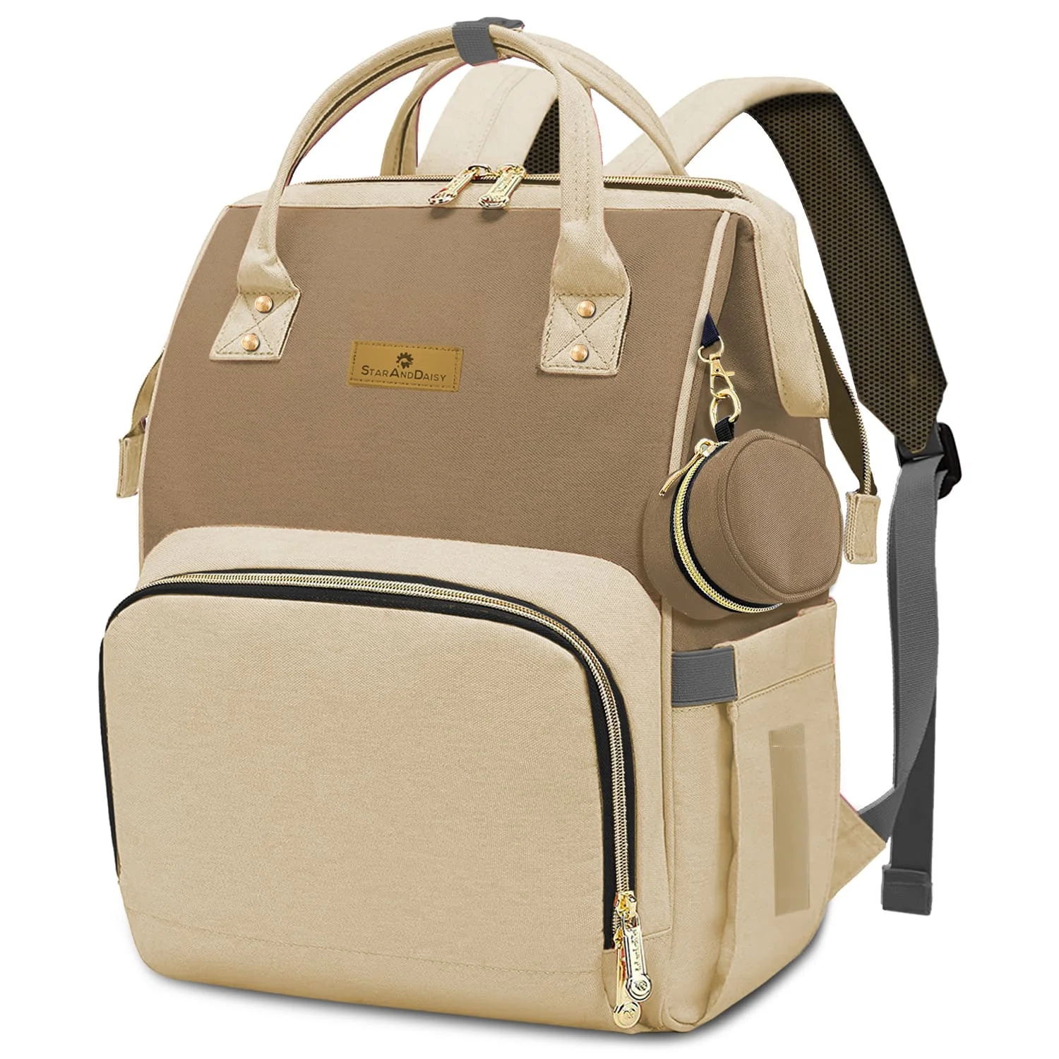 StarAndDaisy Diaper Bag for Mom with Multi-Compartments, Insulated Bottle Pocket, Extra Small Pouch - Brown