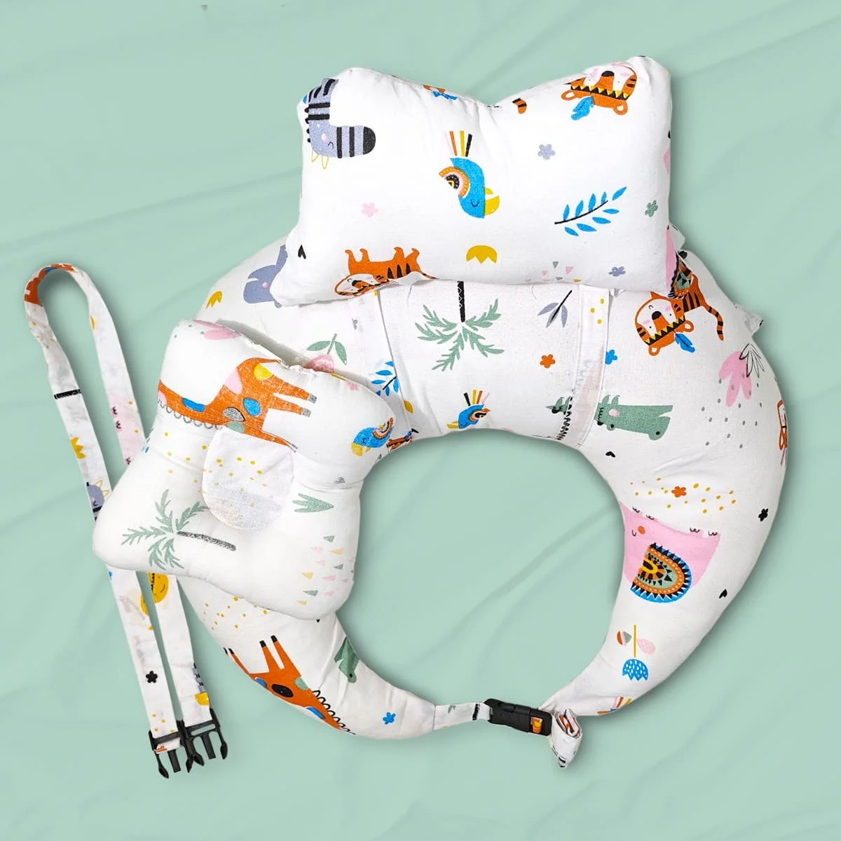 StarAndDaisy Baby Feeding Pillow with Supportive Hand Cushion, Breastfeeding Pillows with Adjustable Waist Belt - White Print