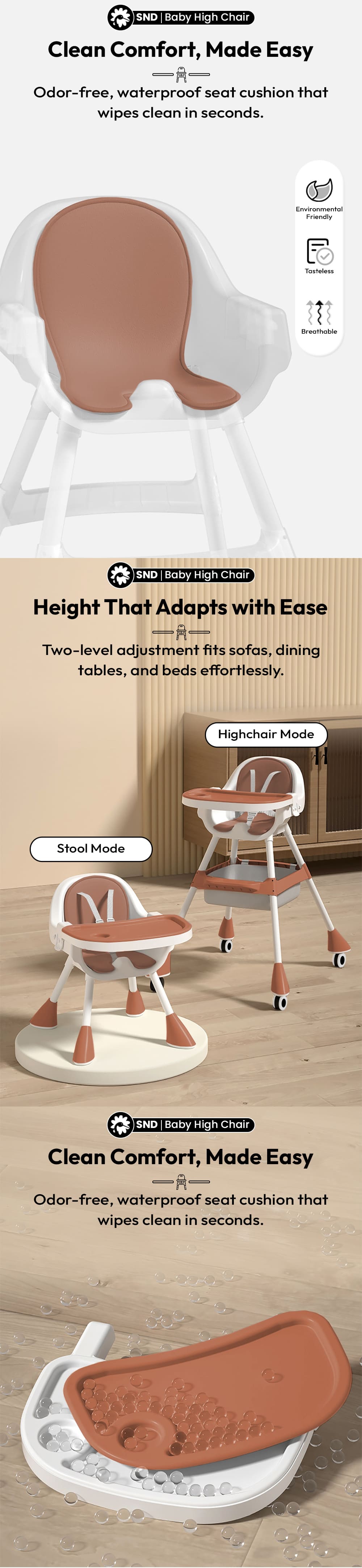 Convertible baby high chair to booster seat
