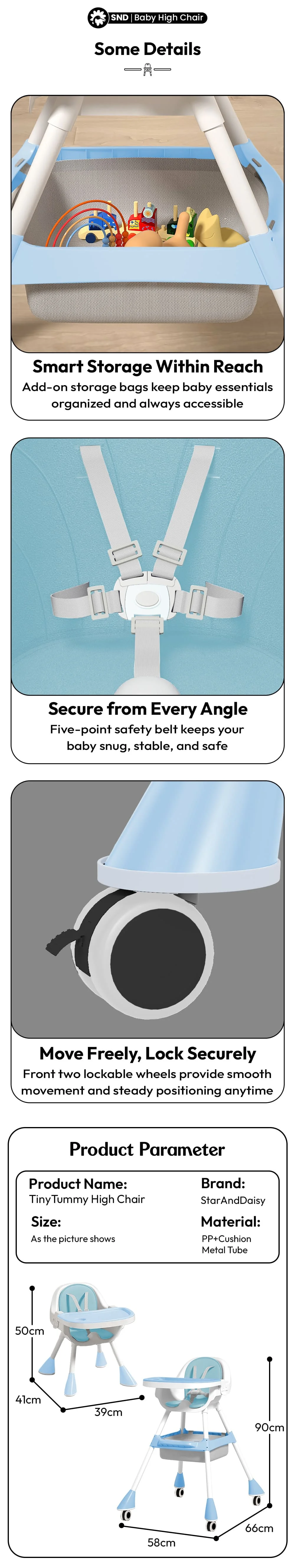 High chair for babies with removable food tray