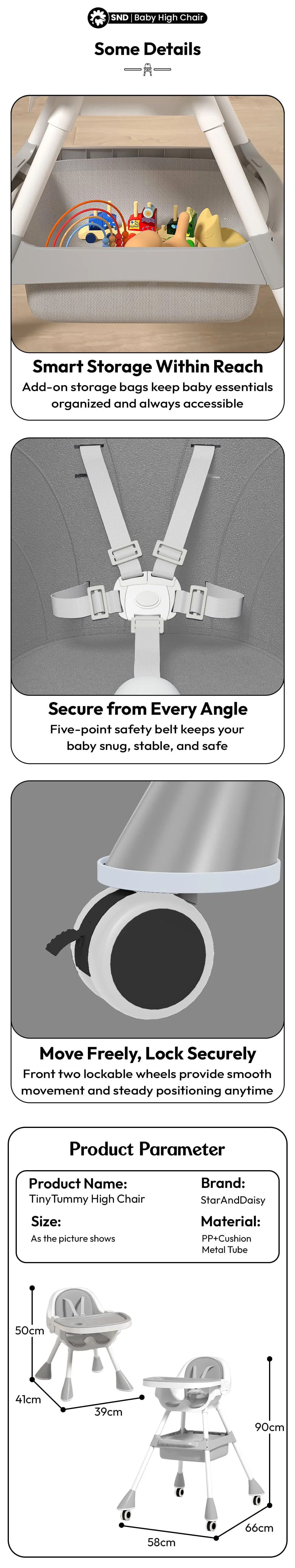 High chair for babies with removable food tray