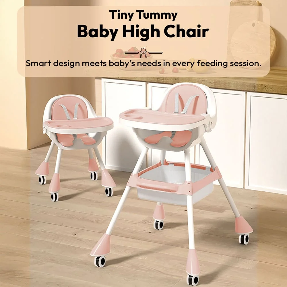 StarAndDaisy Convertible Baby High Chair with Adjustable Tray, Baby Booster Seat with Dual Feeding Tray & Silent Wheels for Toddlers - Peach