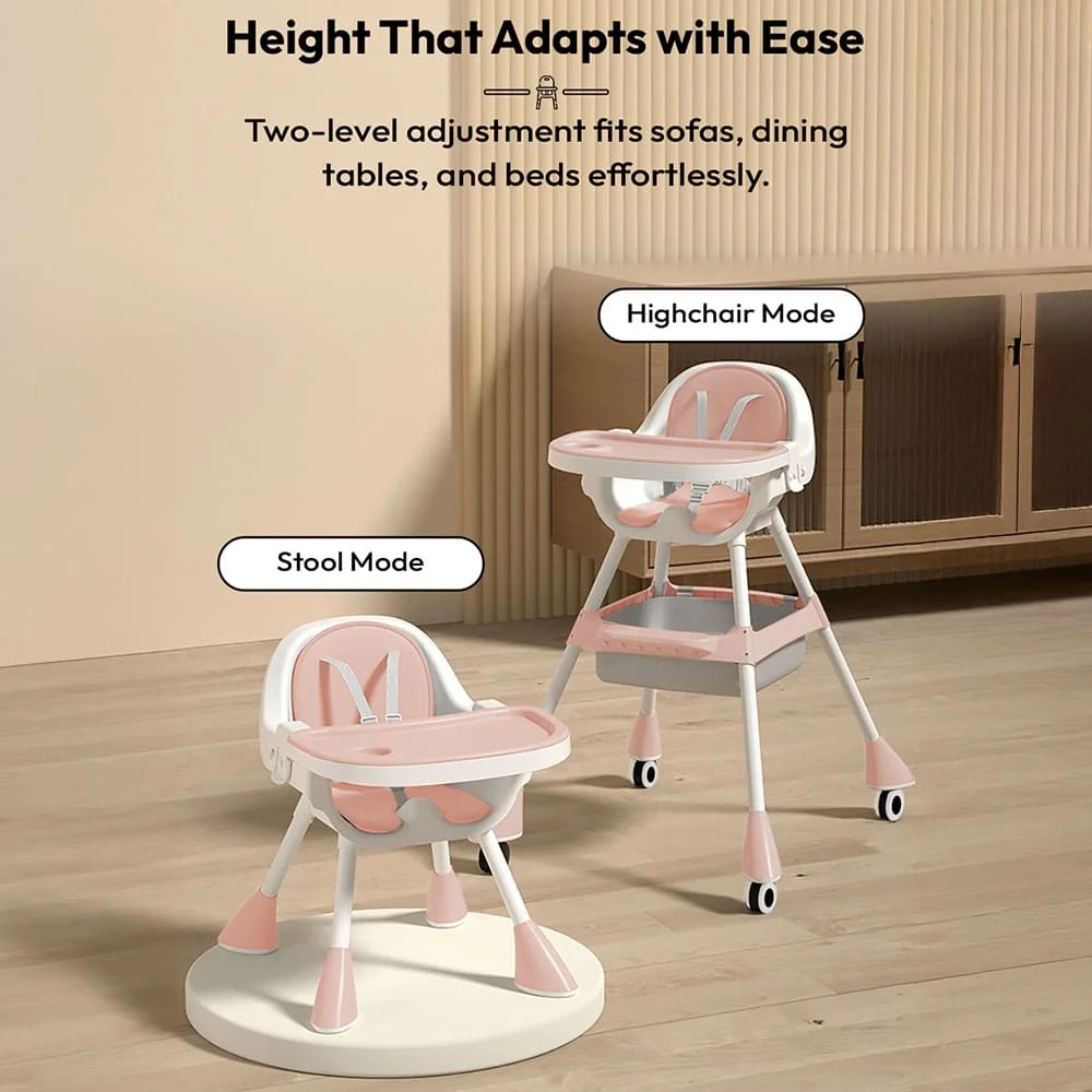 Convertible Baby High Chair With Tray And Wheels