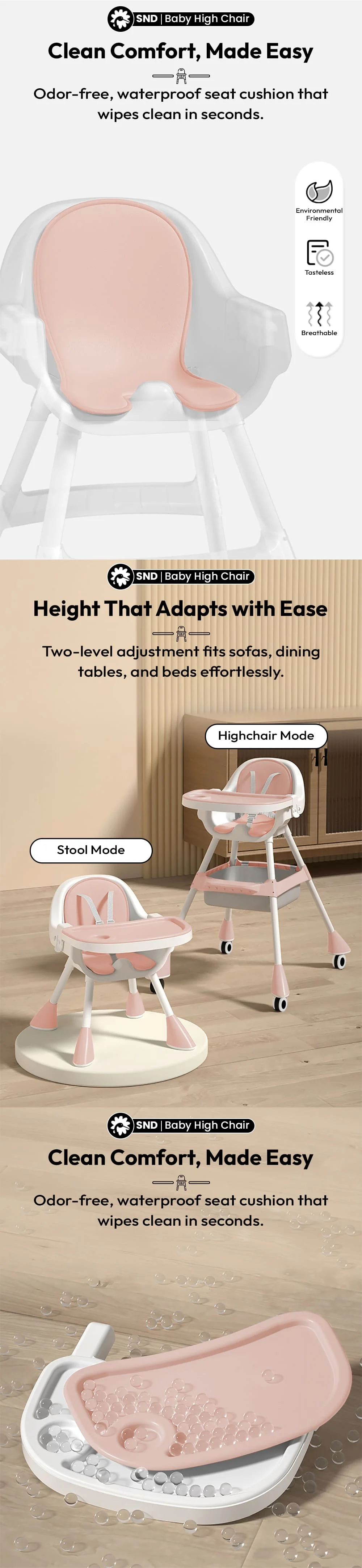 Convertible baby high chair to booster seat