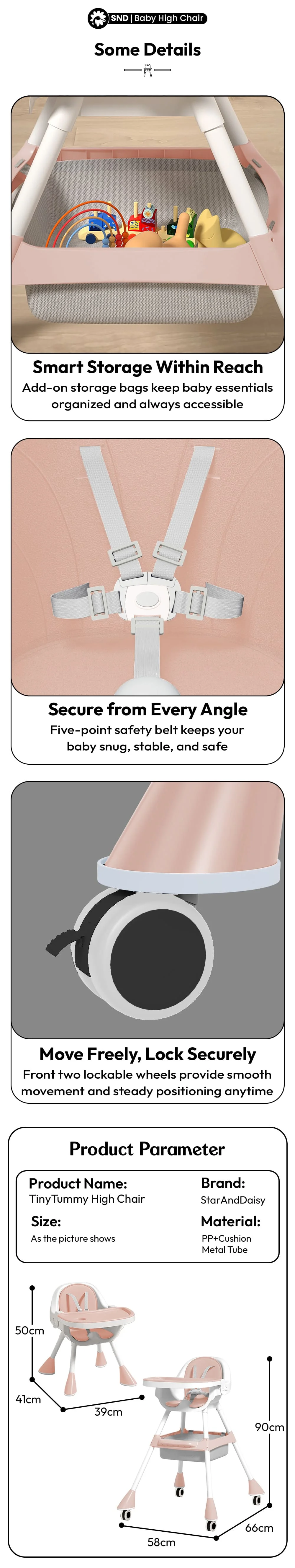 High chair for babies with removable food tray