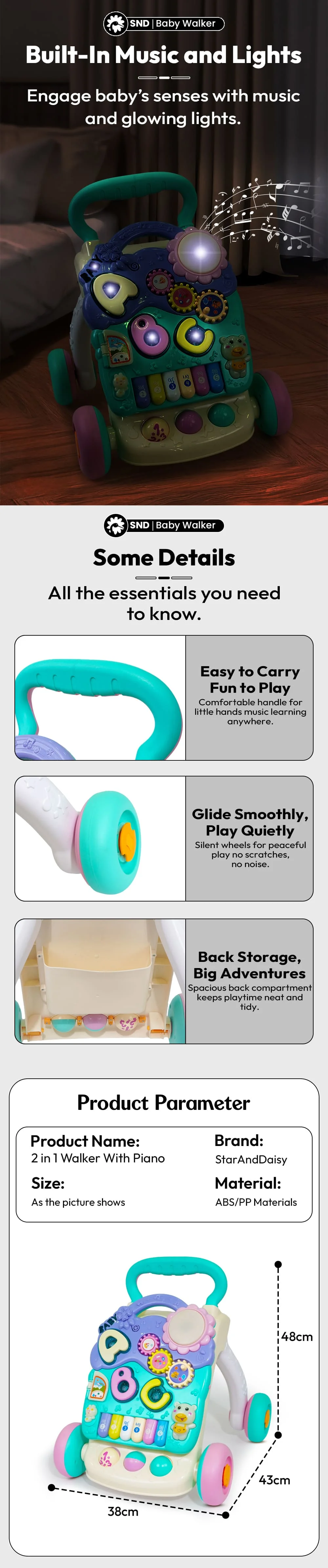 Baby Play Gym Cum Walker with Music