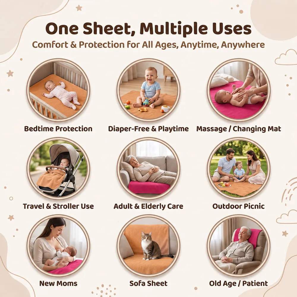 multiple usage of Baby Dry sheet orange pink