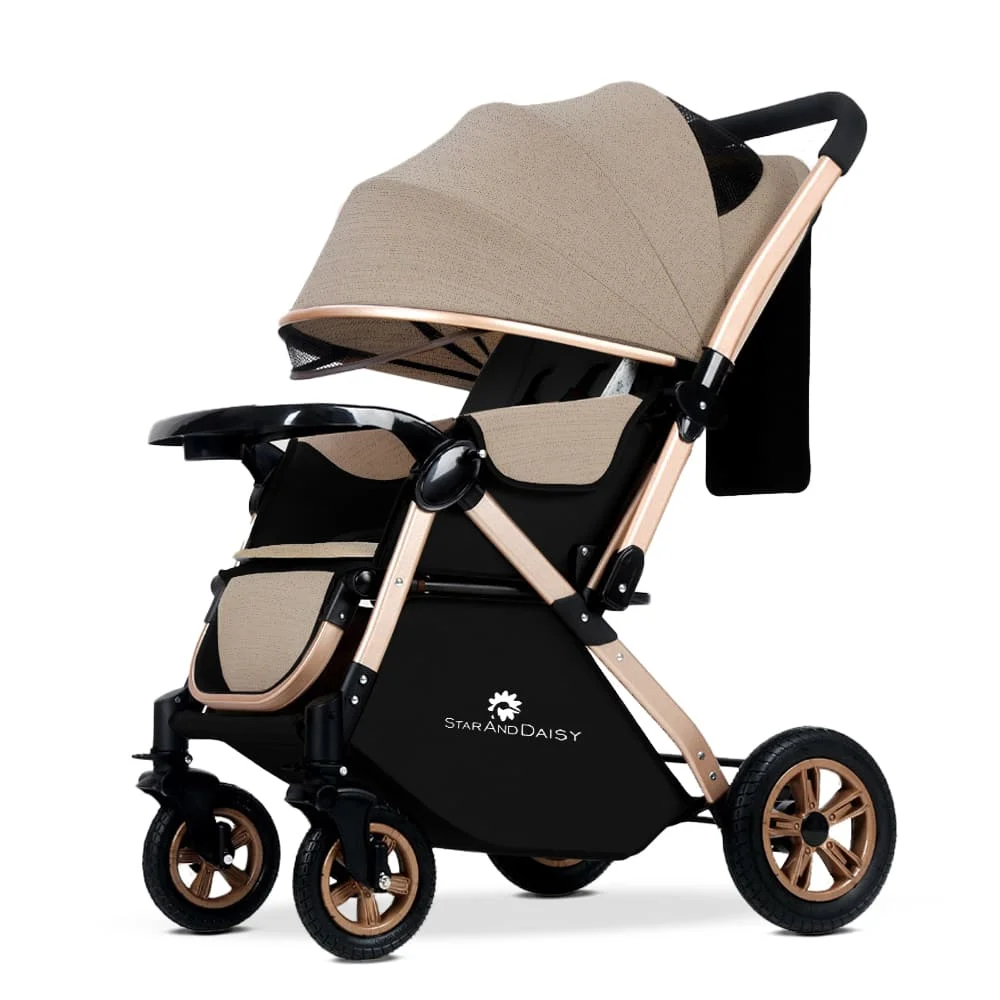 Baby Stroller Pram and Buggy with Multi Adjustment Canopy, Reversible Handle with Large Rubber Wheels (Knaika)