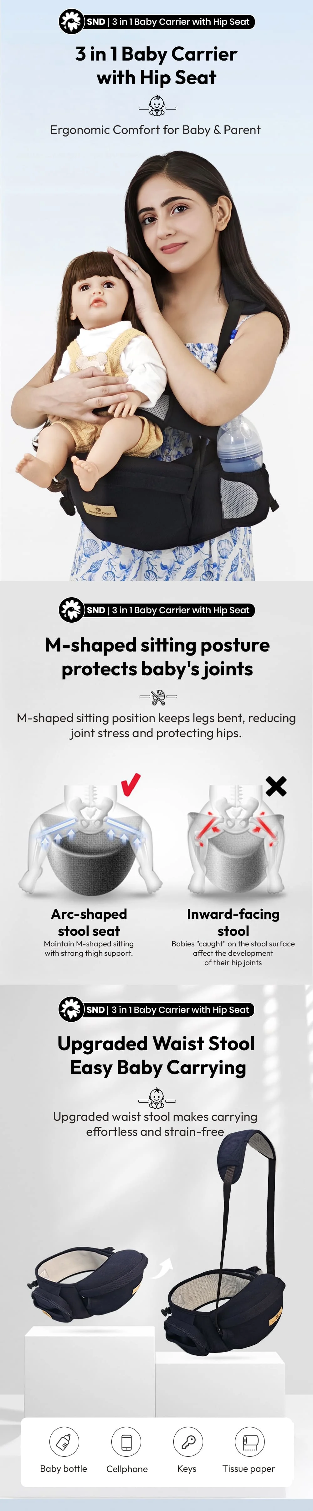 3-in-1 Baby Cariier Bag with Heap Seat