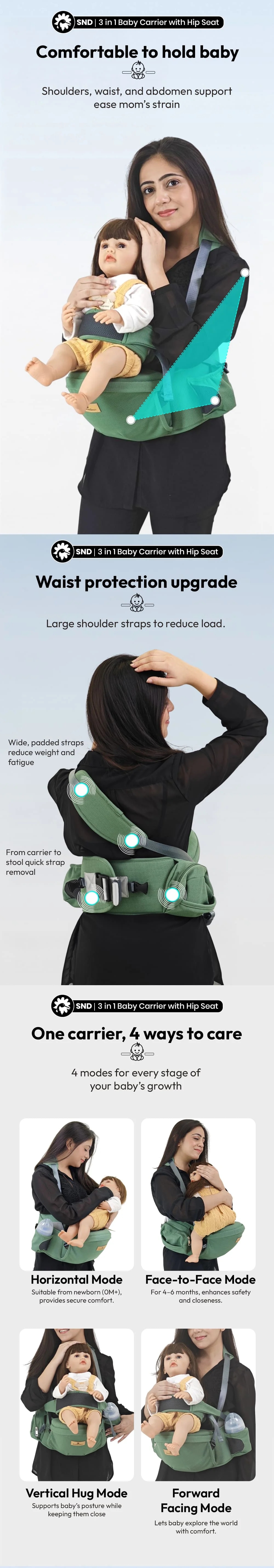 3-in-1 Baby Cariier Bag with Heap Seat