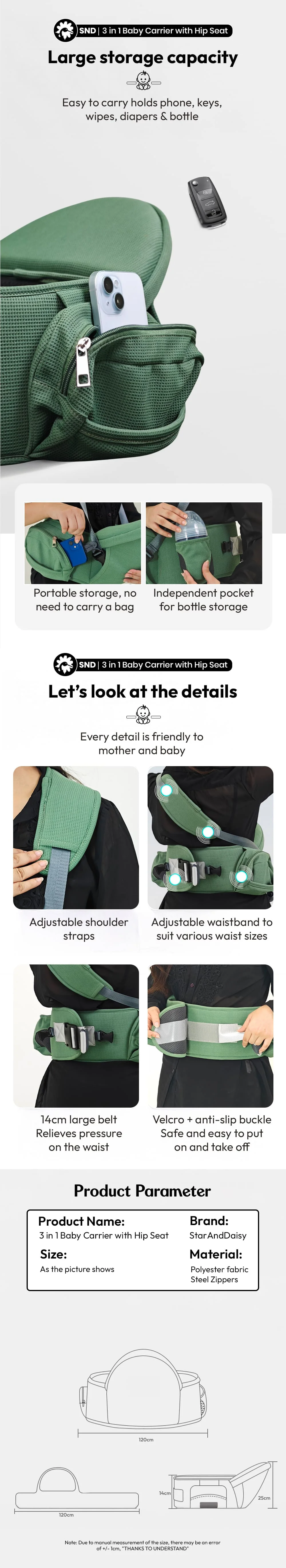 3-in-1 Baby Cariier Bag with Heap Seat