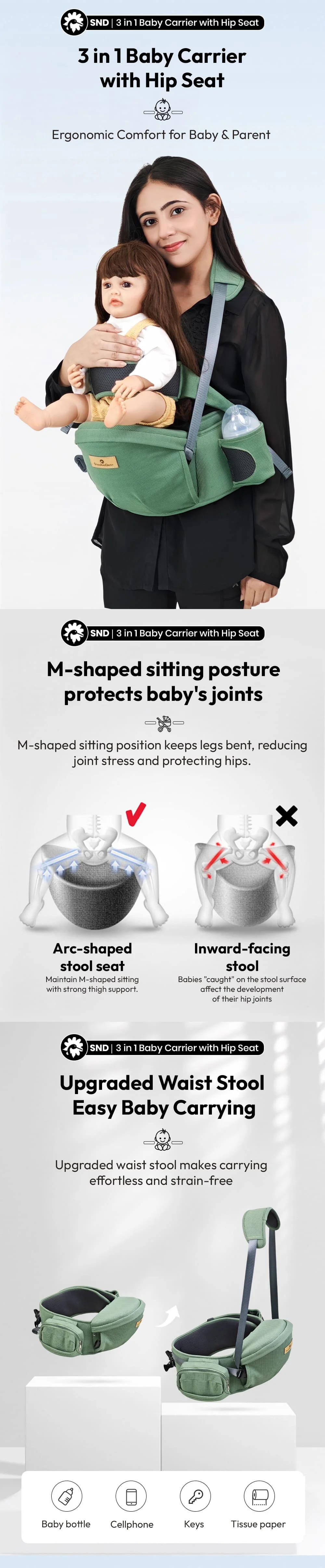 3-in-1 Baby Cariier Bag with Heap Seat