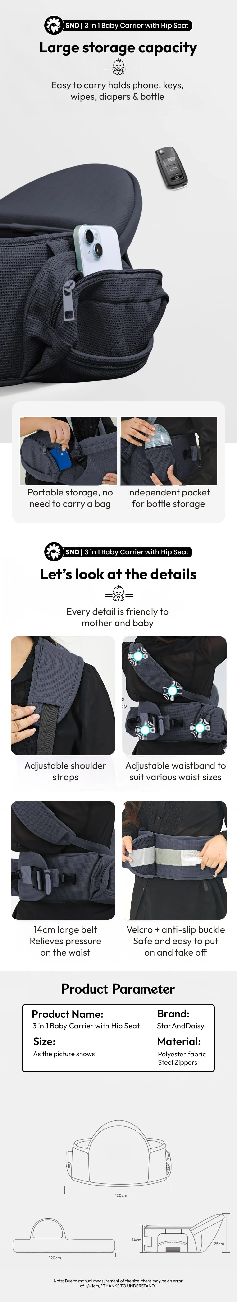 3-in-1 Baby Cariier Bag with Heap Seat