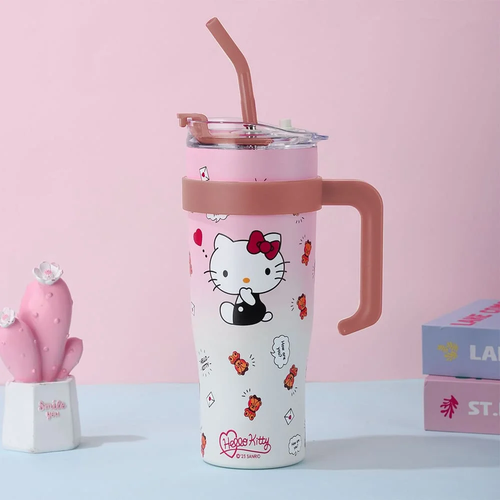 Cartoonistic stailess steel tumbler large size pink