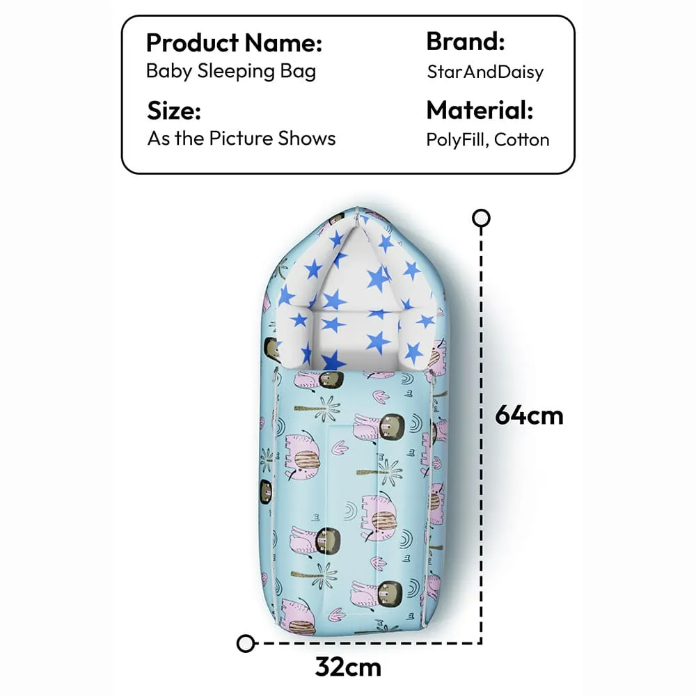 StarAndDaisy 3-in-1 Sleeping Bag for Newborn - Elephant Print Blue dimension