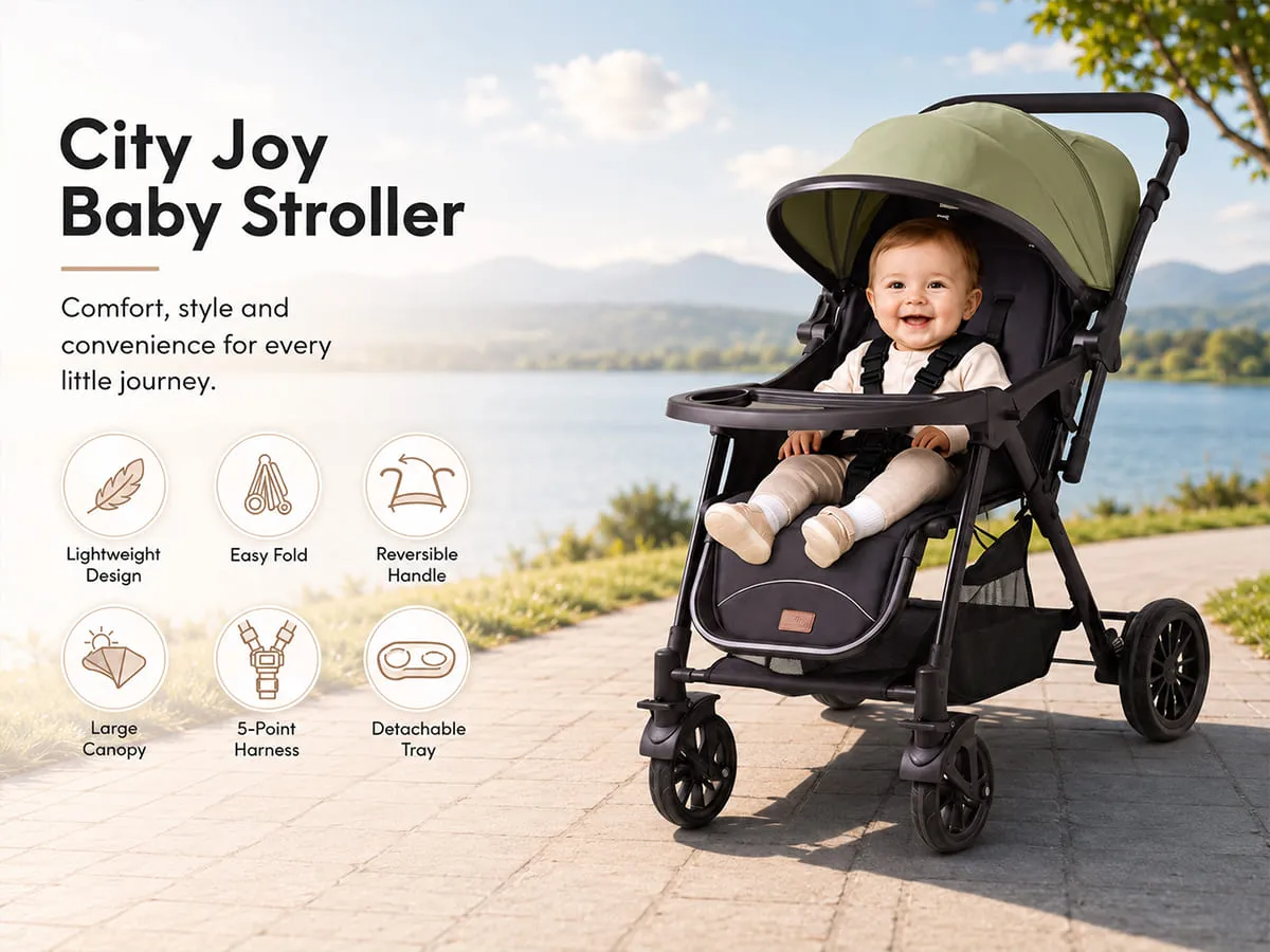 Baby Stroller with Reversible Handle, Lightweight & Foldable with Canopy