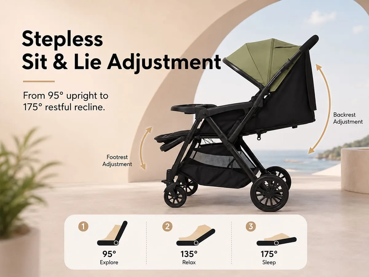 Baby Stroller with Reversible Handle, Lightweight & Foldable with Canopy