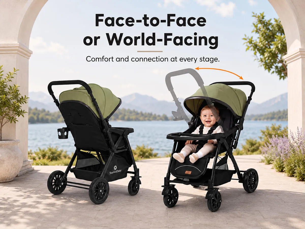 Baby Stroller with Reversible Handle, Lightweight & Foldable with Canopy