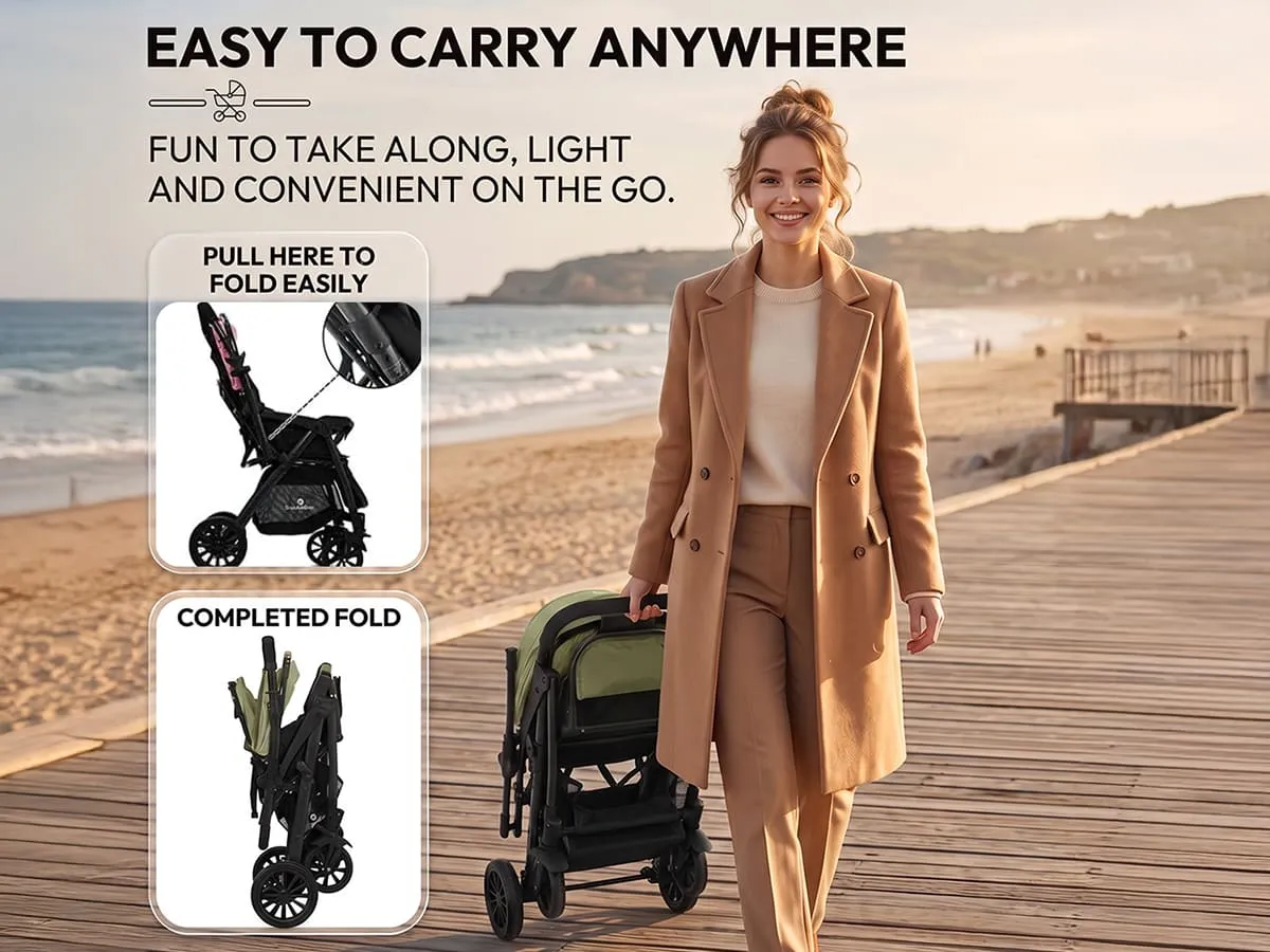 Baby Stroller with Reversible Handle, Lightweight & Foldable with Canopy