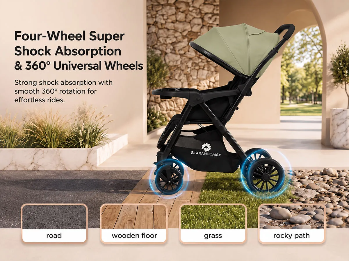 Baby Stroller with Reversible Handle, Lightweight & Foldable with Canopy