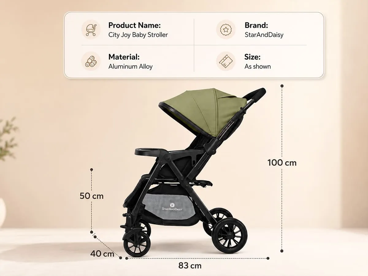 Baby Stroller with Reversible Handle, Lightweight & Foldable with Canopy