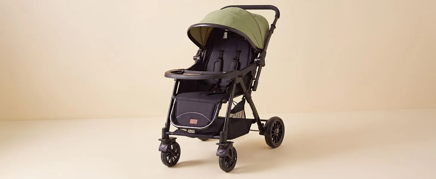 Baby Stroller with Reversible Handle, Lightweight & Foldable with Canopy