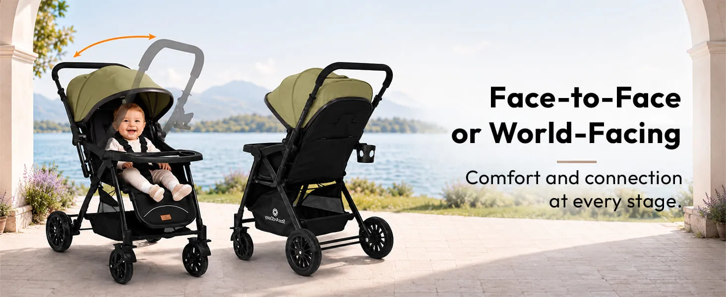 Baby Stroller with Reversible Handle, Lightweight & Foldable with Canopy