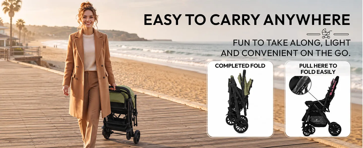 Baby Stroller with Reversible Handle, Lightweight & Foldable with Canopy