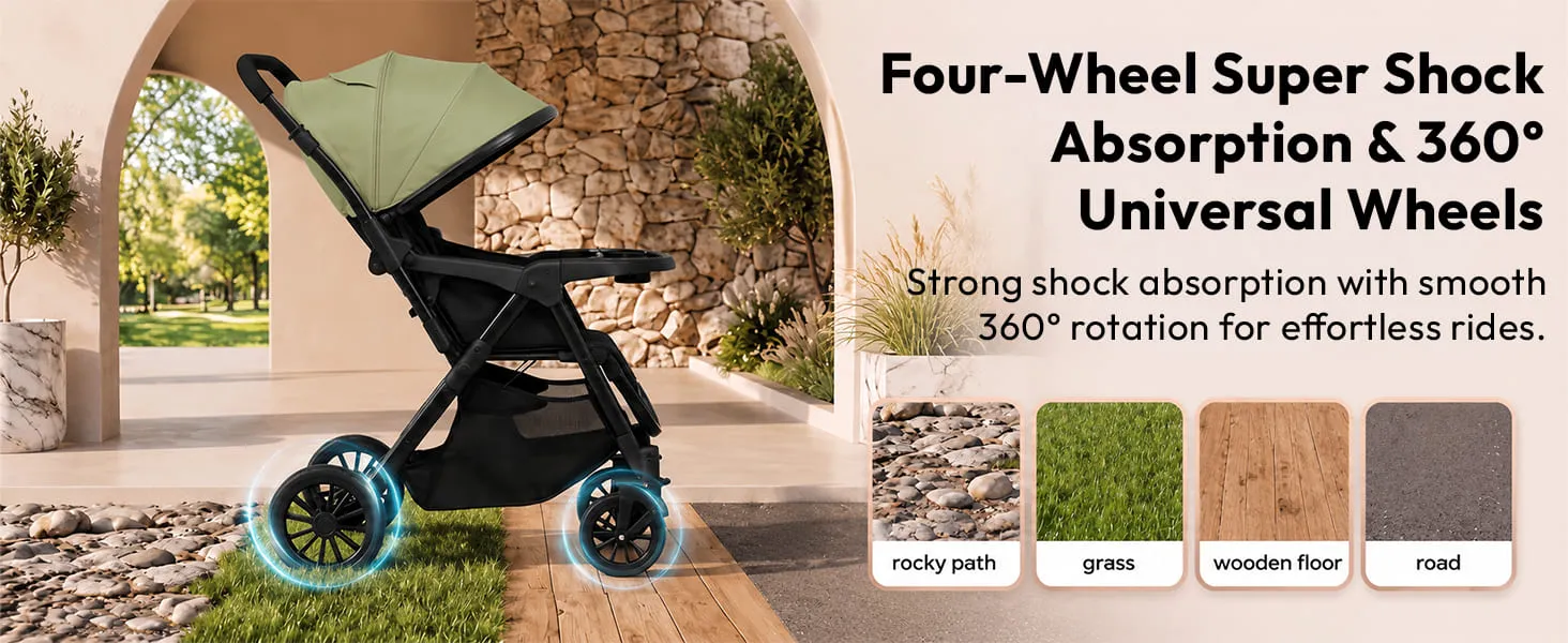 Baby Stroller with Reversible Handle, Lightweight & Foldable with Canopy