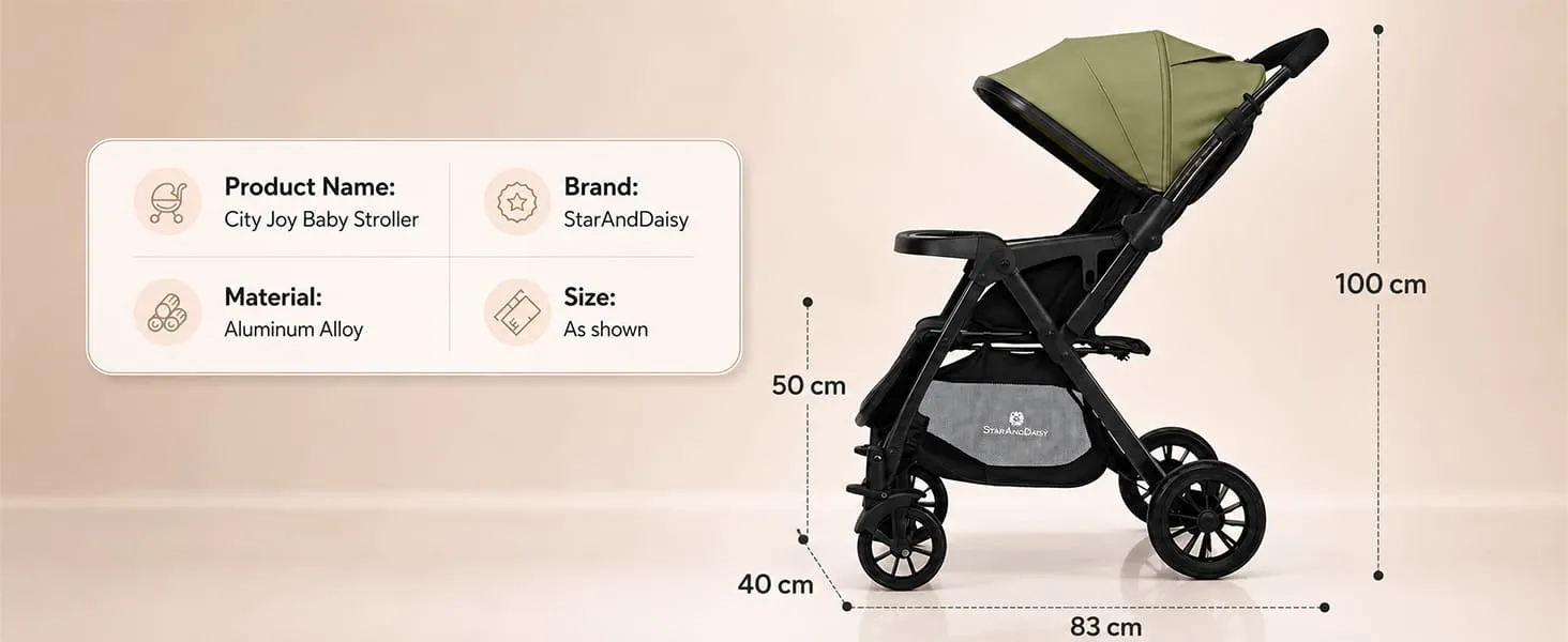 Baby Stroller with Reversible Handle, Lightweight & Foldable with Canopy