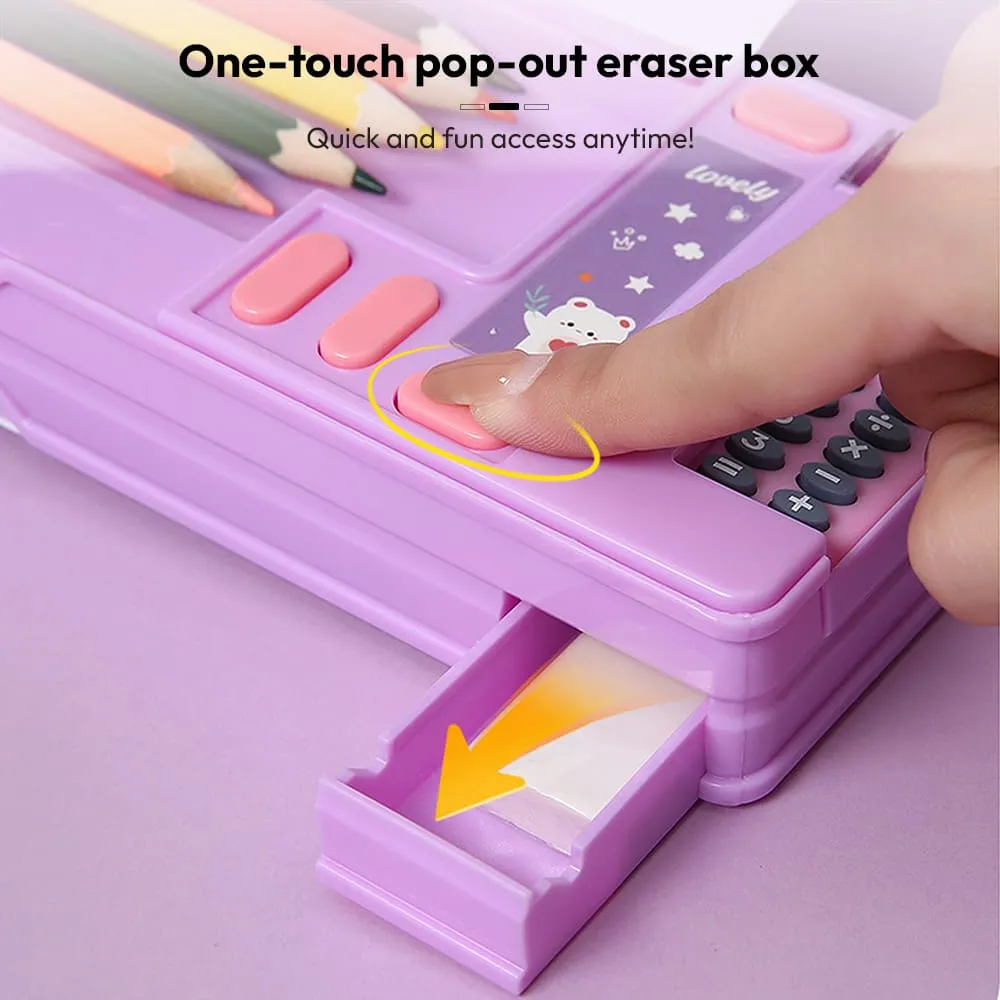kids pencil box for school one touch popup