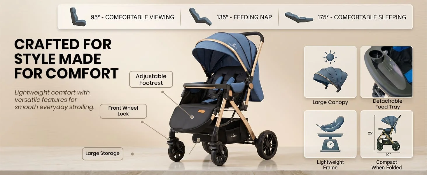 Luna Luxe Baby Stroller – Convertible Stroller Pram