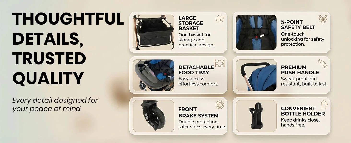 Luna Luxe Baby Stroller – Convertible Stroller Pram