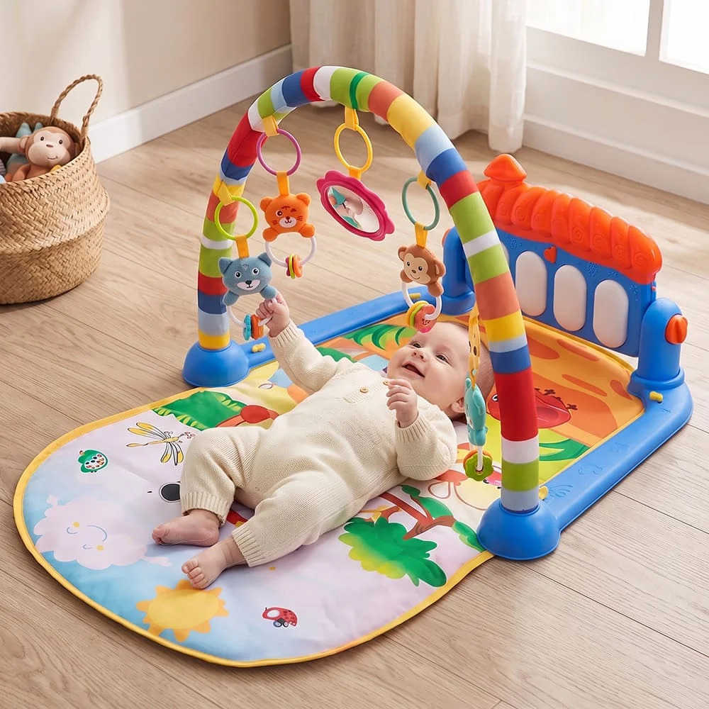 Uonibaby by StarAndDaisy Baby Play Gym with Play Piano, Tummy Time Mat with Hanging Toys for Babies – Blue
