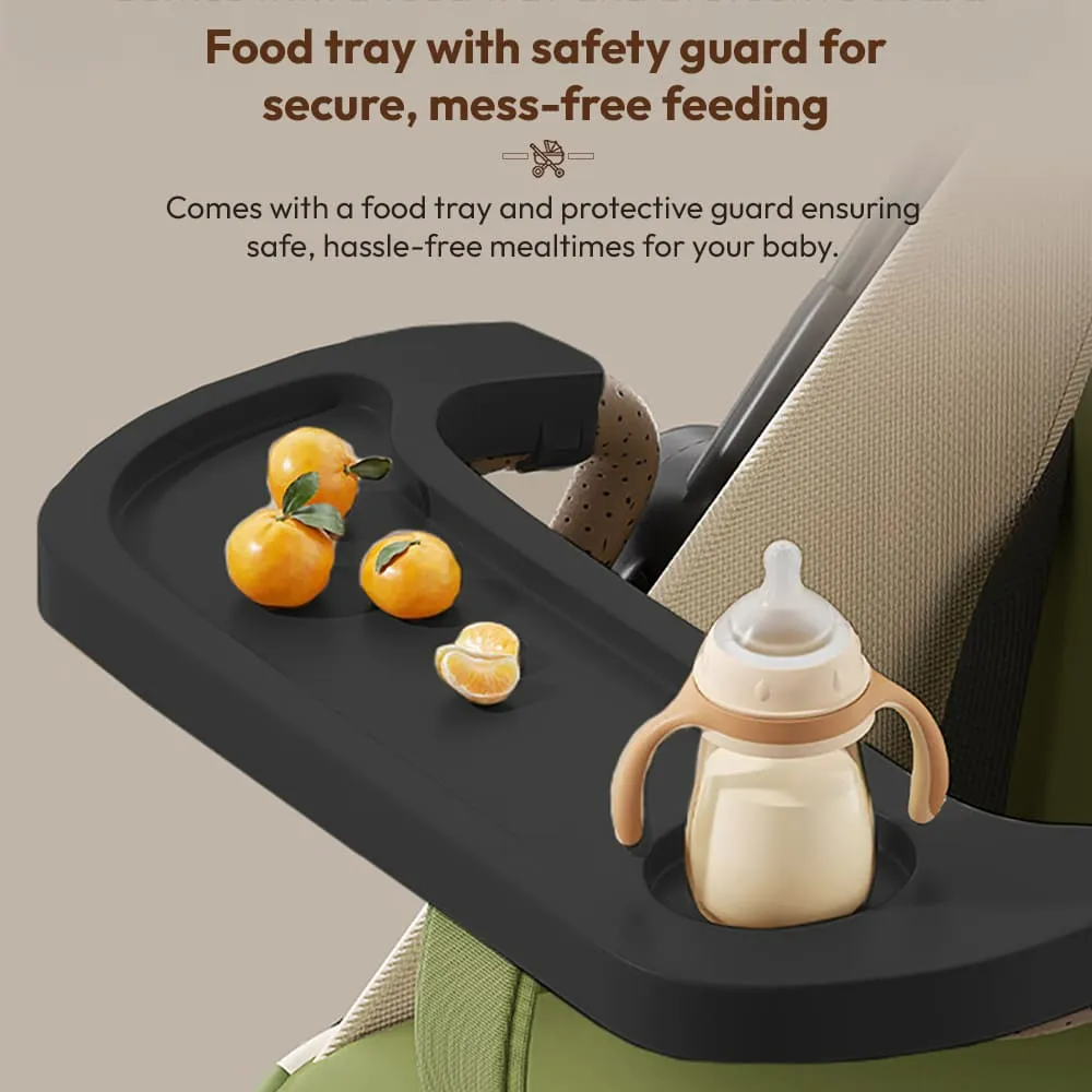 newnest-baby-stroller-green with food tray