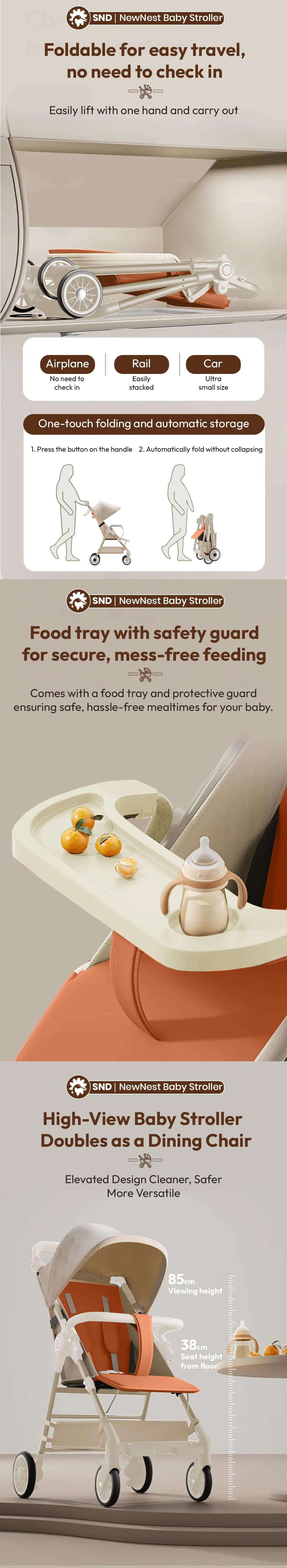 newnest baby stroller brown