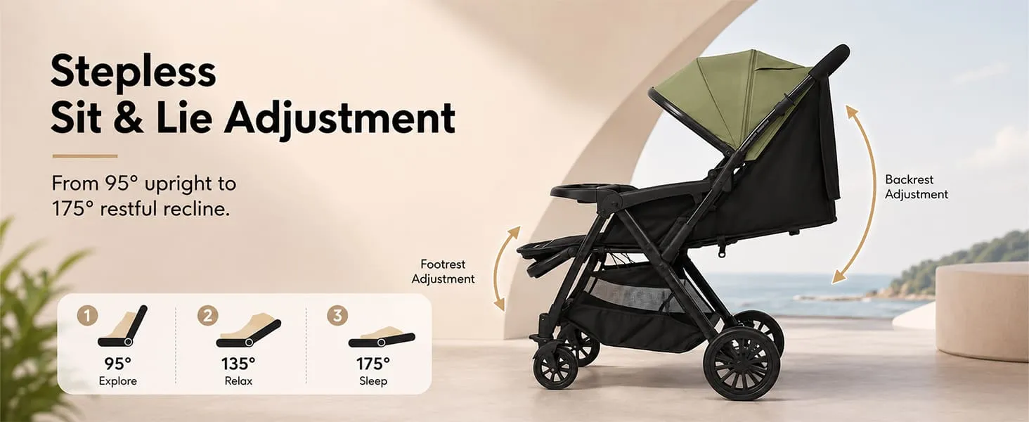 Baby Stroller with Reversible Handle, Lightweight & Foldable with Canopy
