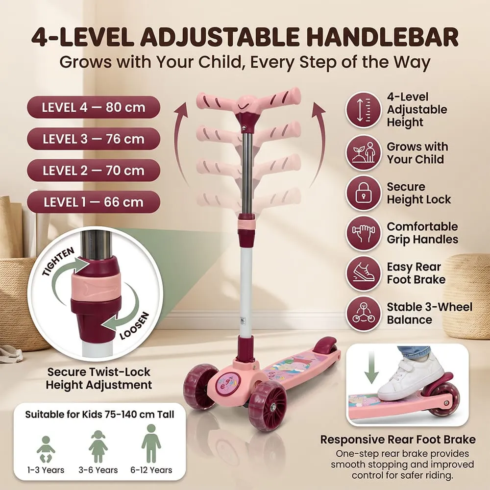 4 level height adjustment Peppa pig kids scooter pink