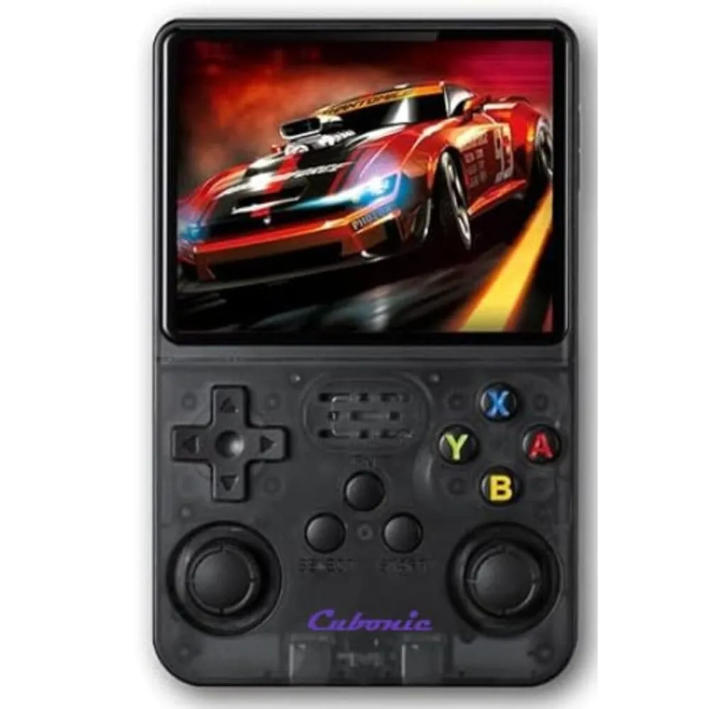 Cubonic CrystalPlay R36S Retro Console – 3.5” Display, Transparent Black, 64GB, USB-C, Speakers, Multi-Emulator Support