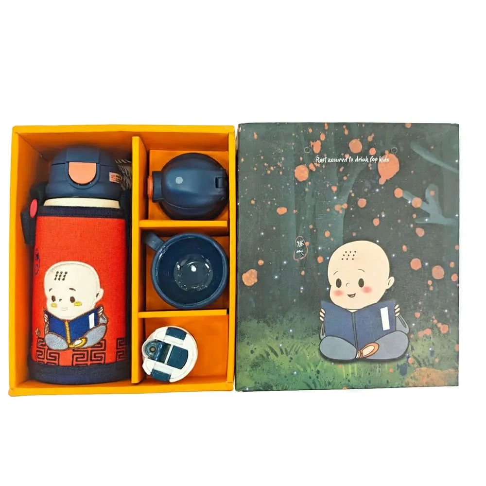 StarAndDaisy Cute boy Thermos Flask Gift Set with Multiple Lids & Cup – Stainless Steel Insulated Bottle for Kids & Adults - orange