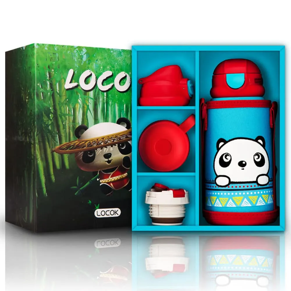 StarAndDaisy Cute panda Thermos Flask Gift Set with Multiple Lids & Cup – Stainless Steel Insulated Bottle for Kids & Adults - orange