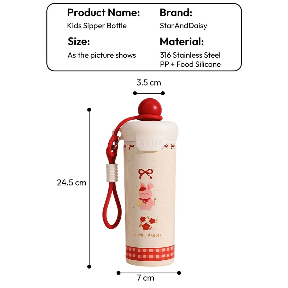 StarAndDaisy Kids Sipper Bottle, Leak-Proof, Stainless Steel, Thermal Insulated, Cute Designs, Safe & Easy to Carry for School & Travel dimension