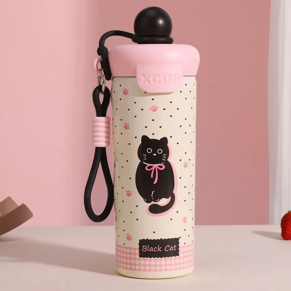 StarAndDaisy Kids Sipper Bottle cat print pink black