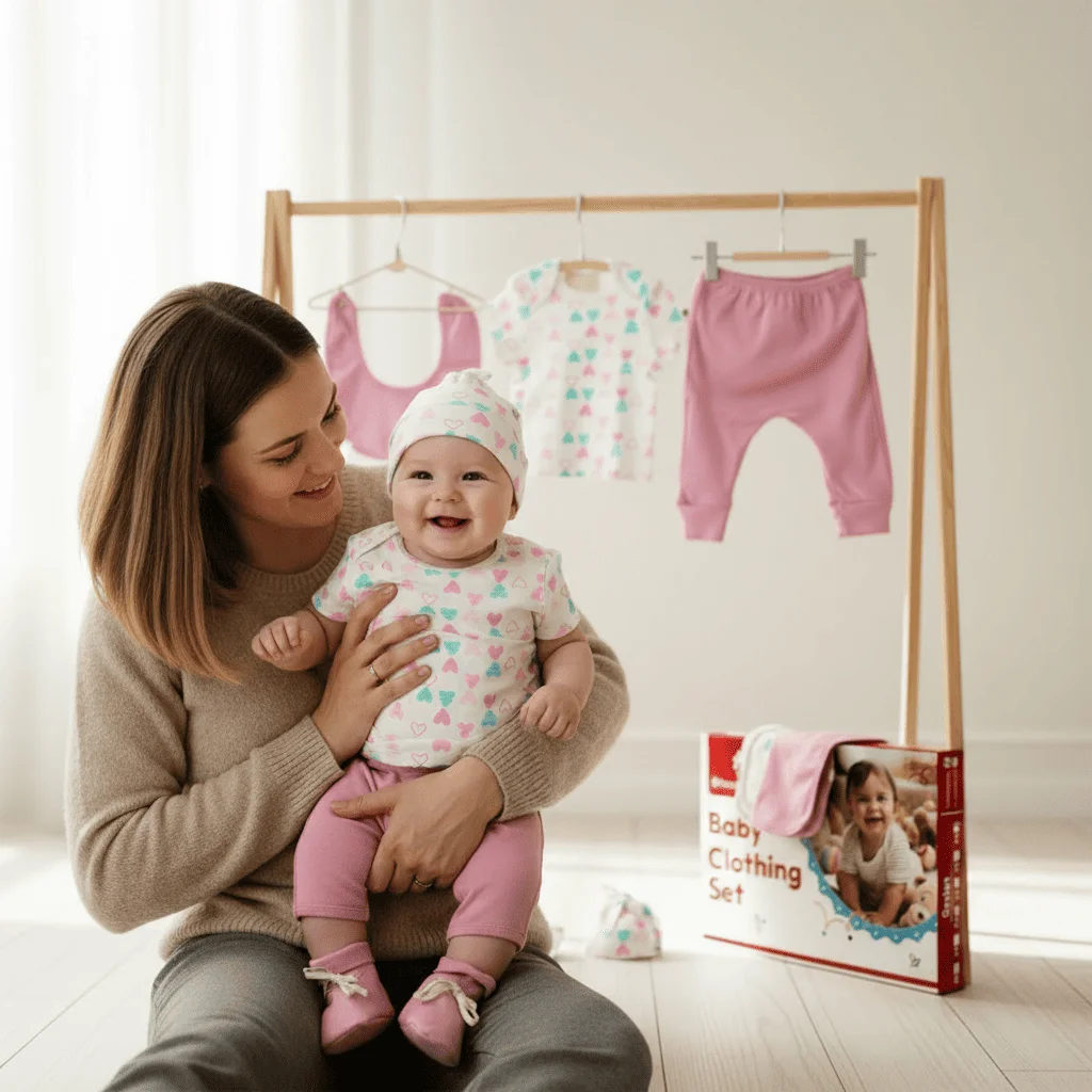 clothing set of 8 heart print